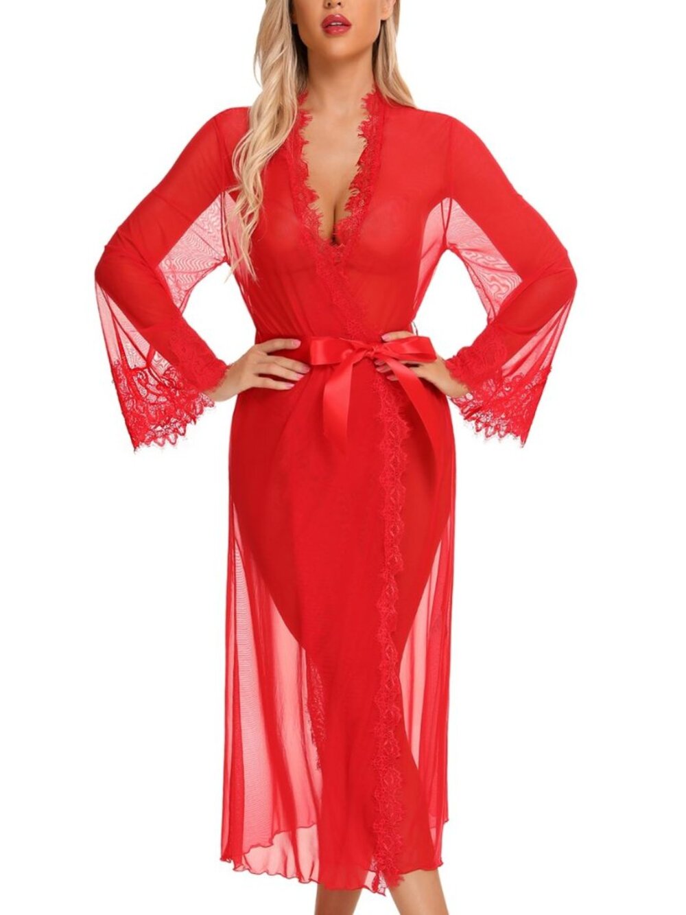 Lingerie for Women Sexy Long Lace Kimono Robe Mesh Chemise Lace Gown Swimsuit